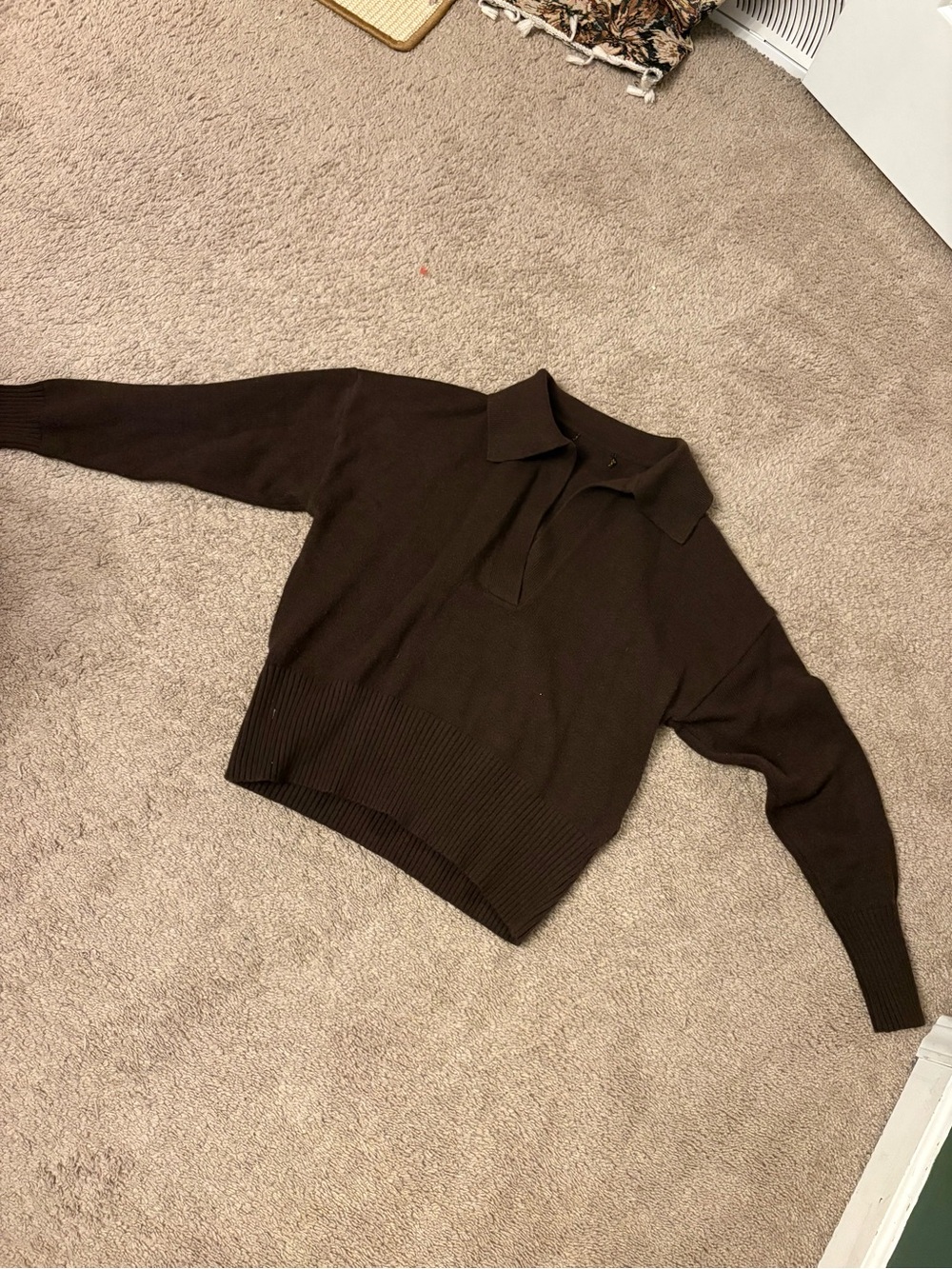 Classic Scoop Polo Sweater in Dark Brown